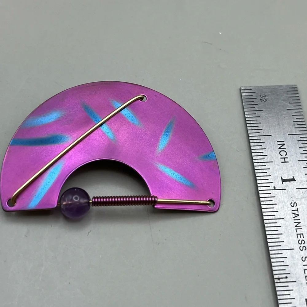 Purple and Blue Fan-Shaped Brooch